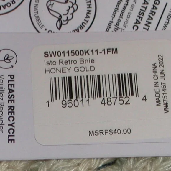 SmartWool Isto Retro Beanie Women's One Size Honey Gold NWT $40 - Picture 3 of 3